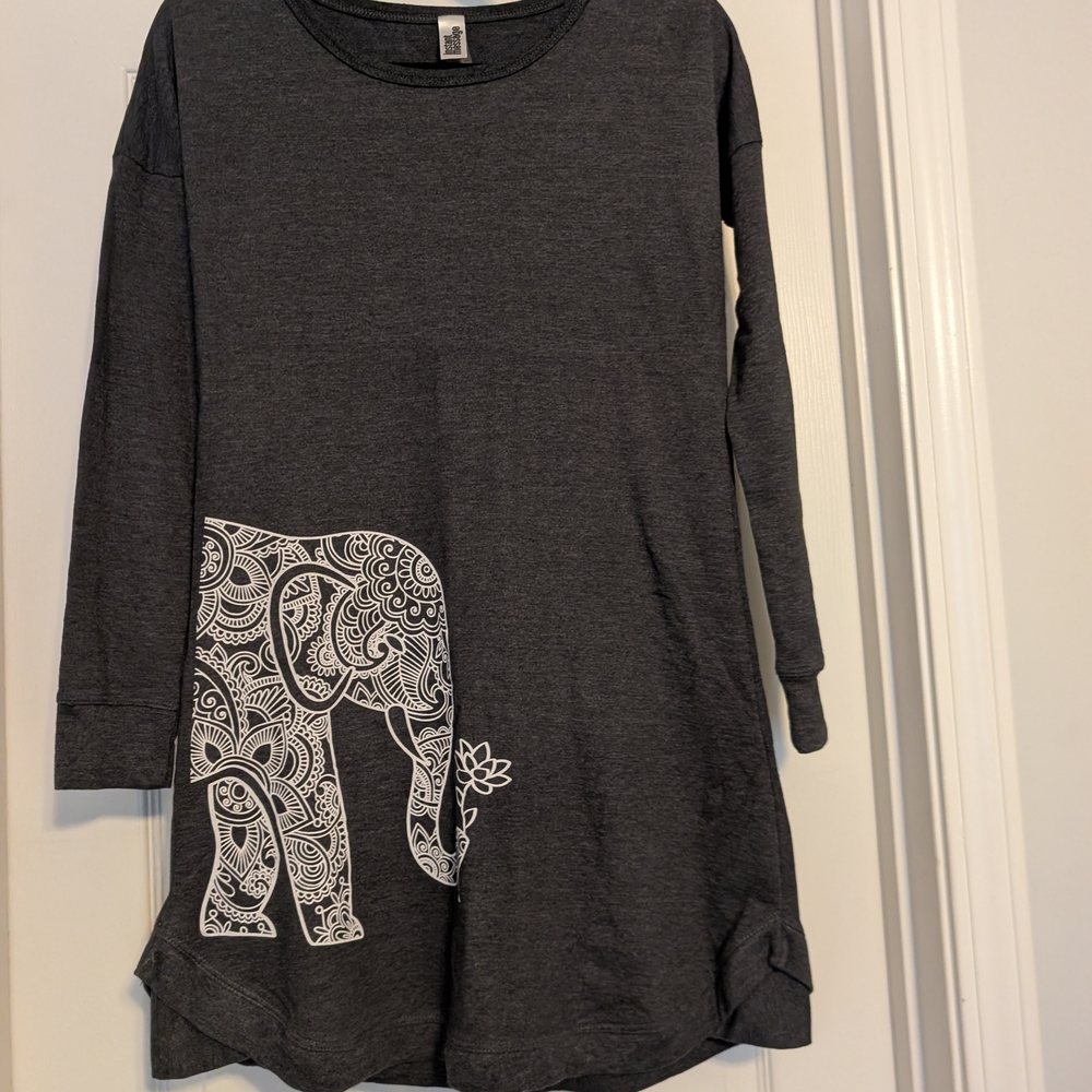 Elephant Print Long Sleeve Shirt - Gray